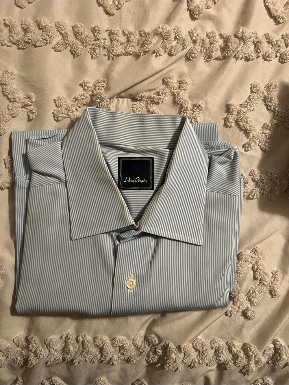 David Donahue Blue and White Pinstripe Dress Shirt